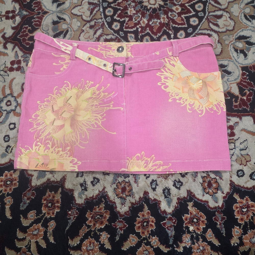Vintage Evisu Denim Skirt Floral Pink
